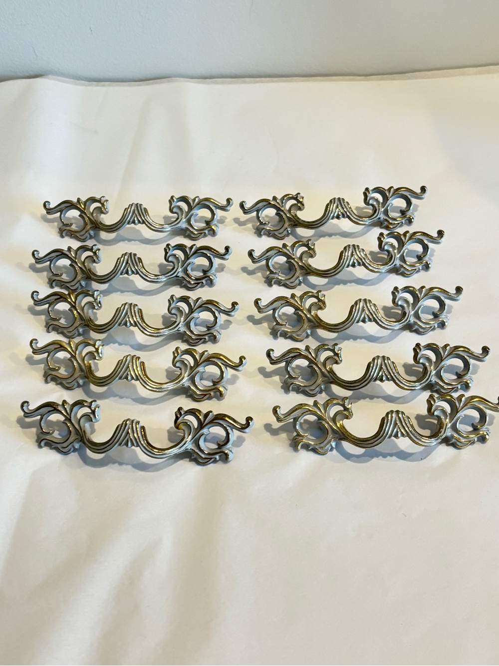 Vintage French Provincial Drawer Handles, SET OF TEN Pulls Gold White Hollywood